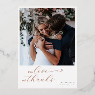 Elegant Calligraphy Sage Green Heart Photo Wedding Foil Holiday Card