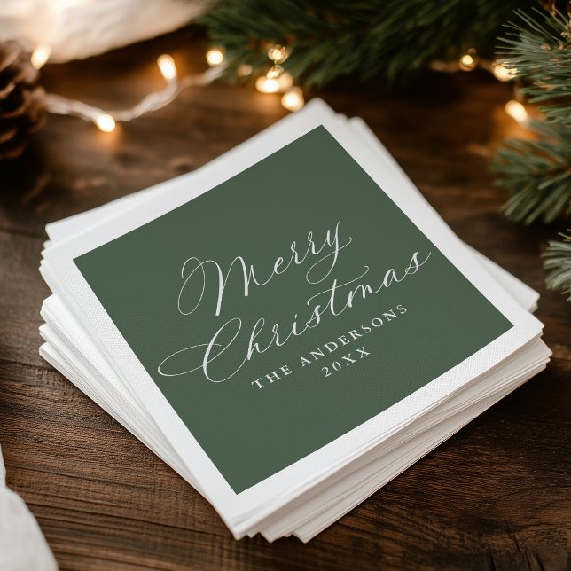 Elegant Calligraphy Sage Green Merry Christmas Napkins (Creator Uploaded)