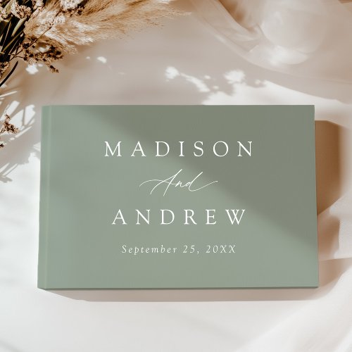 Elegant Calligraphy Sage Green Photo Wedding Guest Book