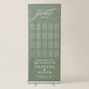 Elegant Calligraphy Sage Green Seating Chart Retractable Banner