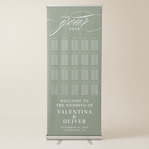 Elegant Calligraphy Sage Green Seating Chart  Retractable Banner