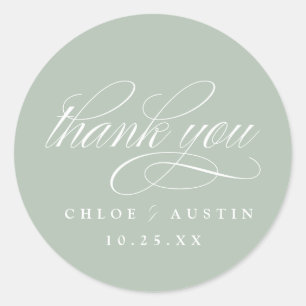 Elegant Calligraphy Sage Green Wedding Stickers