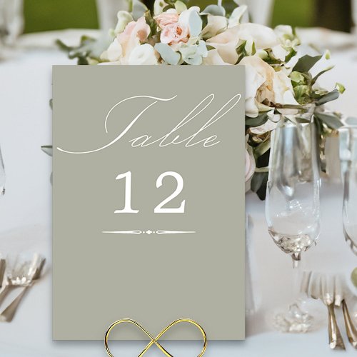 Elegant Calligraphy Sage Green Wedding Table Number