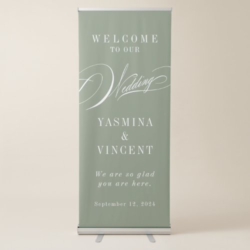 Elegant Calligraphy Sage Green Wedding Welcome Retractable Banner
