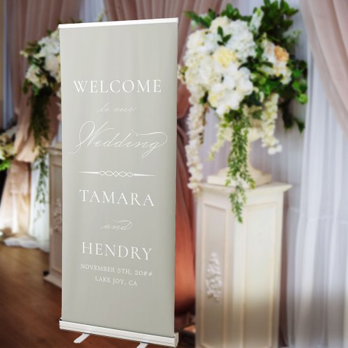 Elegant Calligraphy Sage Green Wedding Welcome Retractable Banner