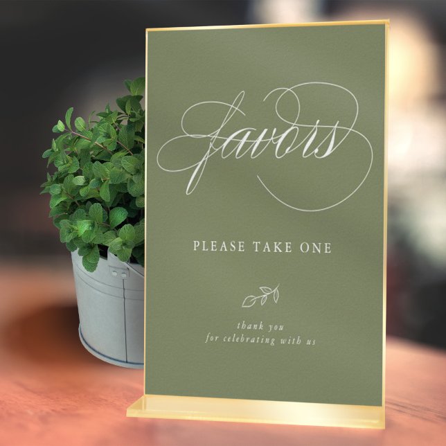 Elegant Calligraphy Sage Minimal Leaf Favor Sign (Creator Uploaded)