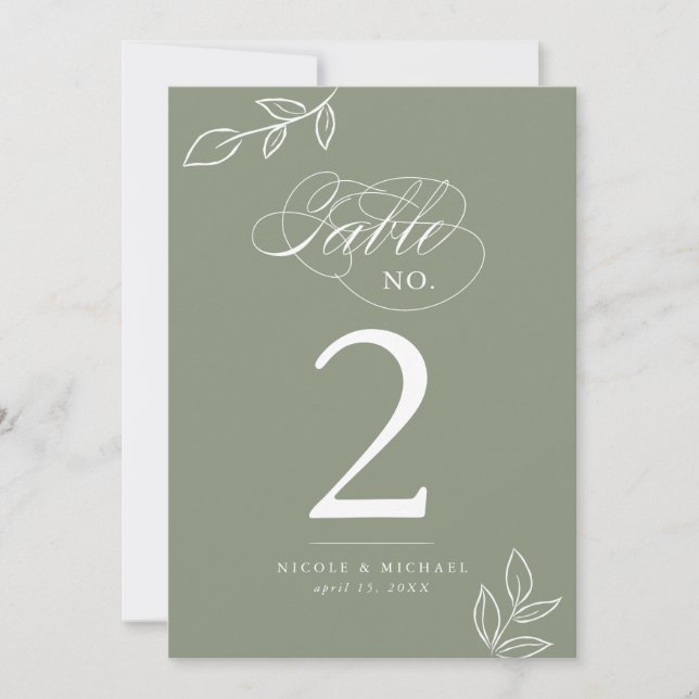 Elegant Calligraphy Sage Table Number (Front)