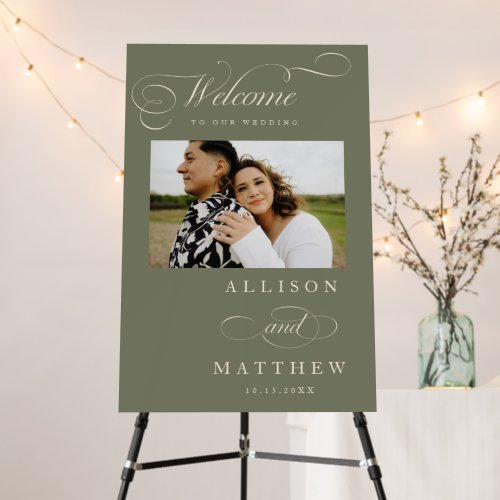 Elegant Calligraphy Sage Wedding Welcome Sign