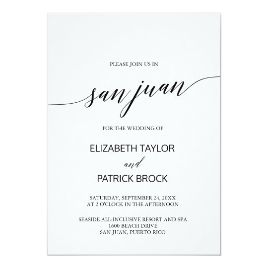 Elegant Calligraphy San Juan Destination Wedding Invitation