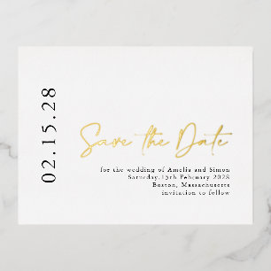 Elegant Calligraphy Save the Date Real Gold  Foil Invitation Postcard