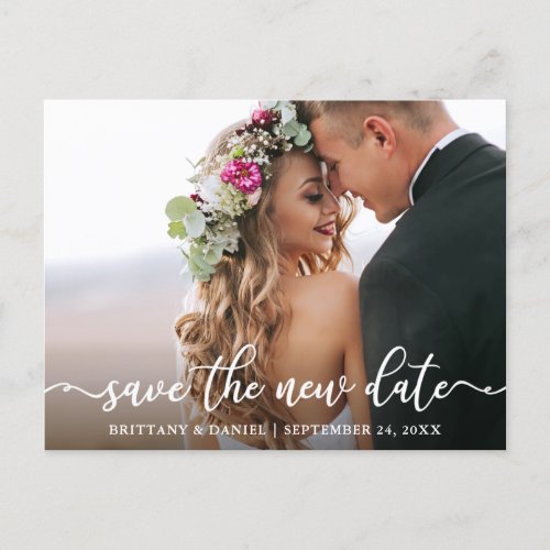 Elegant Calligraphy Save The New Date Photo Postcard