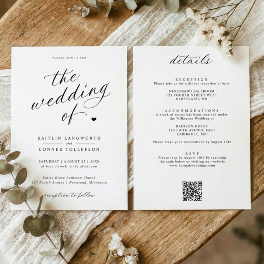 Elegant Calligraphy Script All in One Wedding Invitation