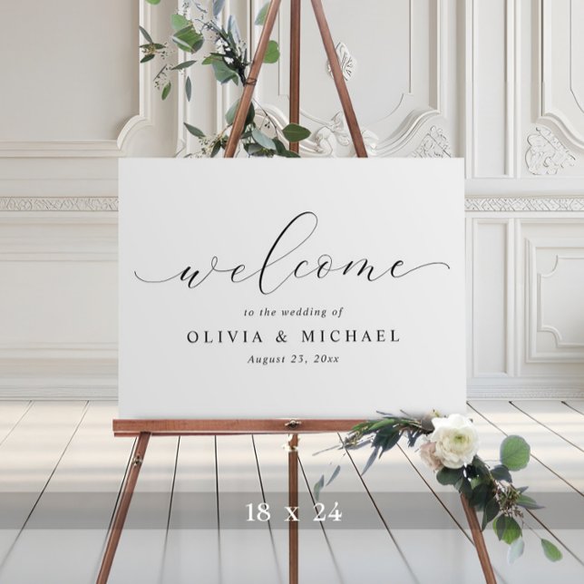 Elegant Calligraphy Script Black and White Foam Board (Simple elegant wedding welcome sign in a loose calligraphy script)