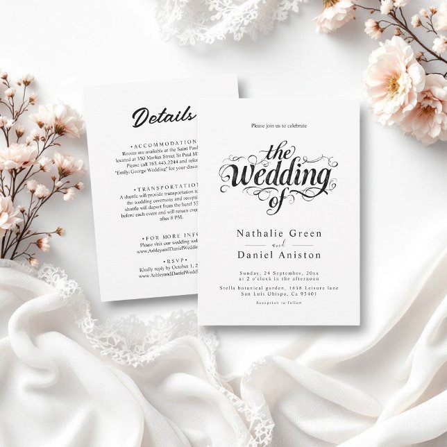 Elegant Calligraphy Script Black and White Wedding Invitation (Creator Uploaded)