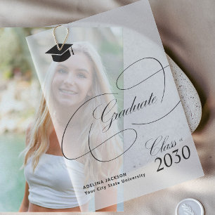 Elegant calligraphy script black cap graduation  vellum invitations