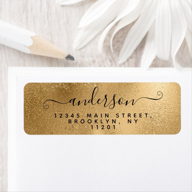 Elegant Calligraphy Script Black Name Gold Metal Label (Insitu)