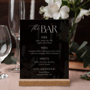 Elegant Calligraphy Script Black Wedding Bar Acrylic Sign