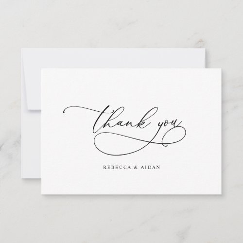 Elegant Calligraphy Script Black & White Wedding Thank You Card
