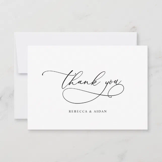 Elegant Calligraphy Script Black & White Wedding Thank You Card | Zazzle