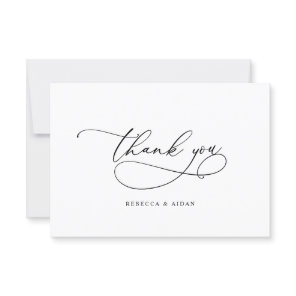 Elegant Calligraphy Script Black & White Wedding Thank You Card