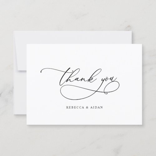 Elegant Calligraphy Script Black  White Wedding Thank You Card