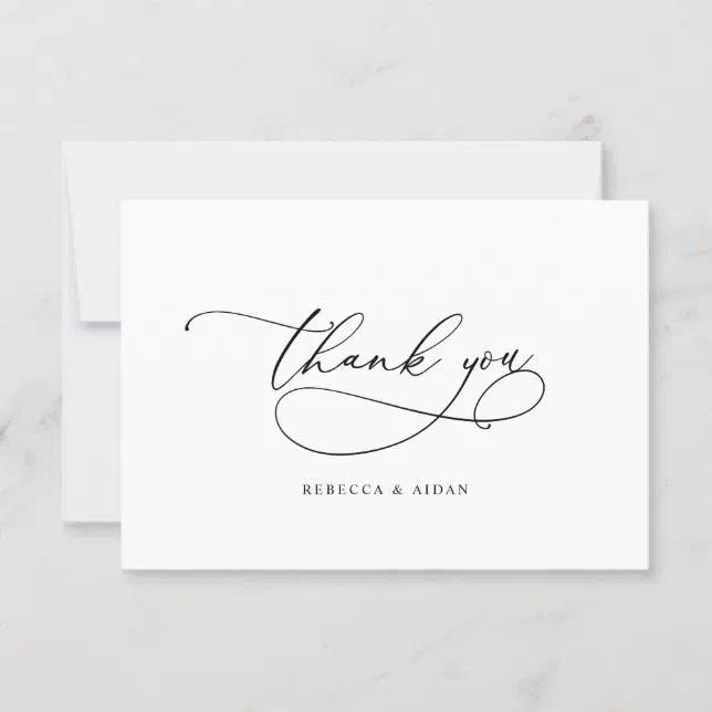 Elegant Calligraphy Script Black & White Wedding Thank You Card | Zazzle