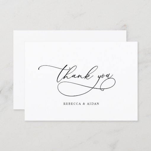 Elegant Calligraphy Script Black & White Wedding Thank You Card | Zazzle