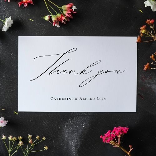 Elegant Calligraphy Script Black White Wedding Thank You Card