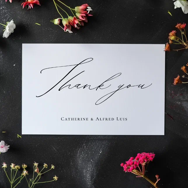 Elegant Calligraphy Script Black White Wedding Thank You Card | Zazzle