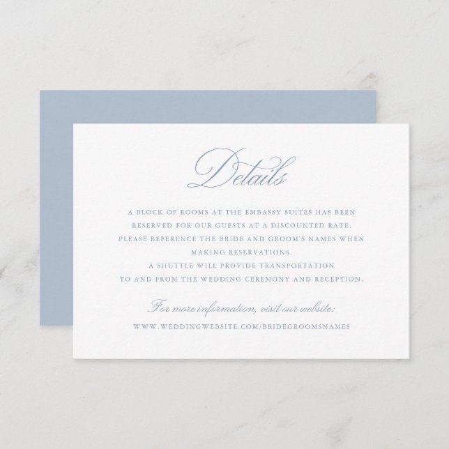 Elegant Calligraphy Script Blue Wedding Details Invitation (Front/Back)
