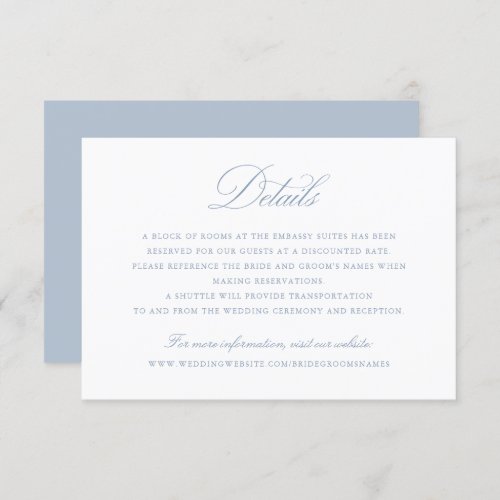 Elegant Calligraphy Script Blue Wedding Details Invitation