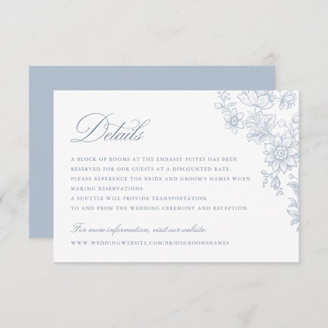 Elegant Calligraphy Script Blue Wedding Details Invitation (Front/Back)