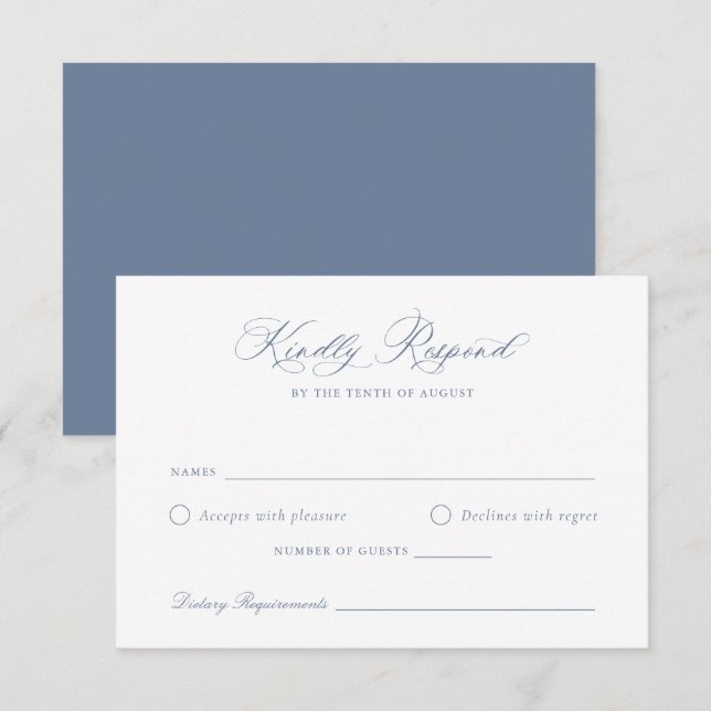 Elegant Calligraphy Script Blue Wedding RSVP Card (Front/Back)
