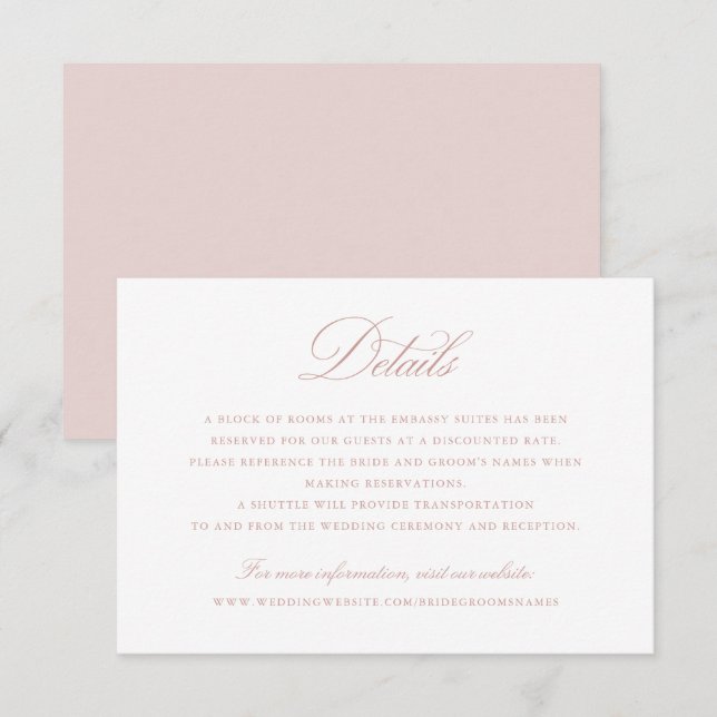 Elegant Calligraphy Script Blush Wedding Details Invitation (Front/Back)