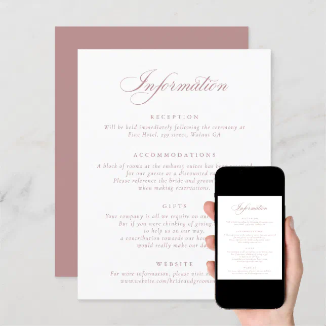 Elegant Calligraphy Script Blush Wedding Insert Invitation Zazzle