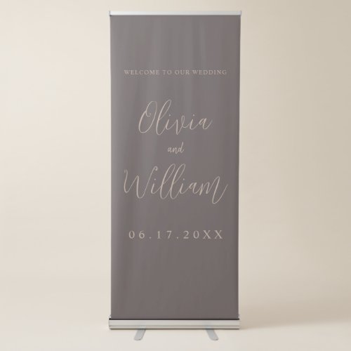 Elegant Calligraphy Script Brown Wedding Welcome Retractable Banner