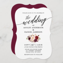Elegant Calligraphy Script Burgundy Floral Wedding