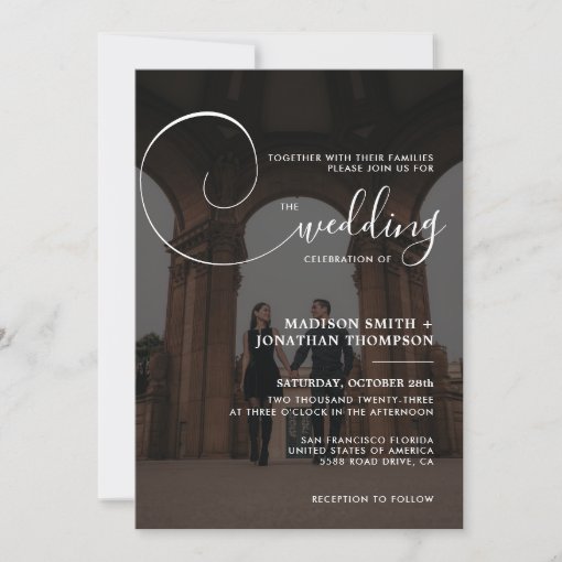 Elegant Calligraphy Script Dark Gray Photo Wedding Invitation Zazzle