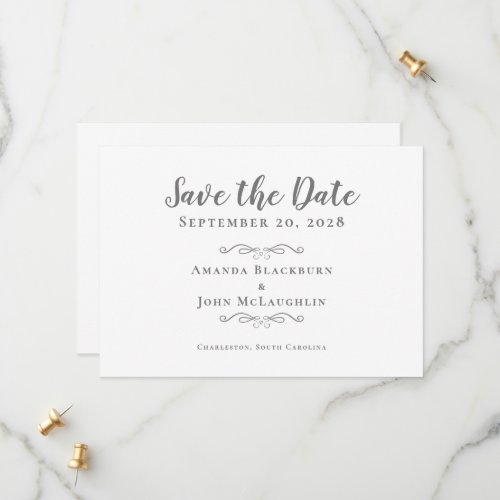 Elegant Calligraphy Script  Delicate Romantic Gray Save The Date