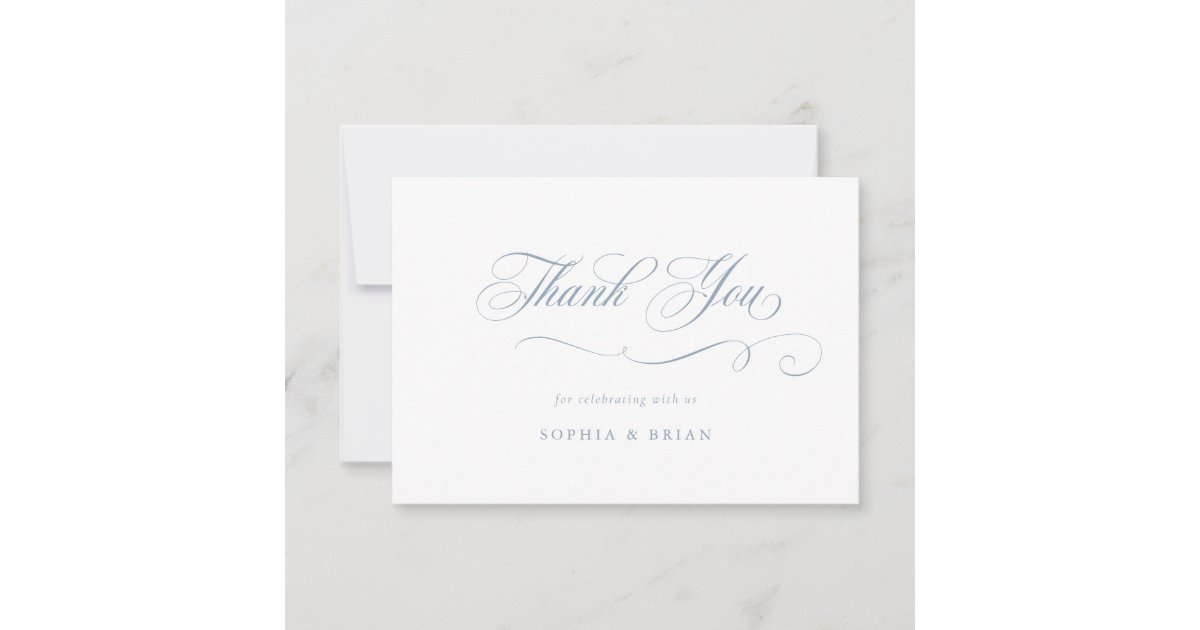 Elegant Calligraphy Script Dusty Blue Thank You Invitation | Zazzle