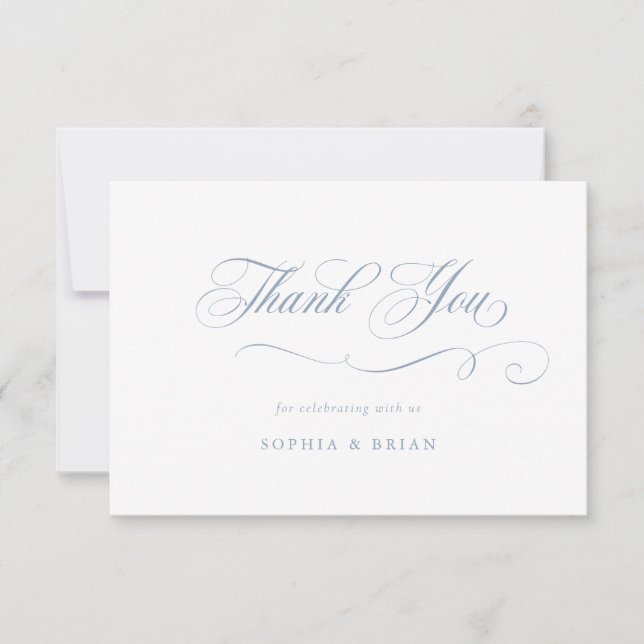 Elegant Calligraphy Script Dusty Blue Thank You Invitation (Front)