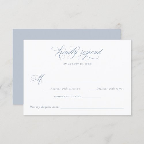 Elegant Calligraphy Script Dusty Blue Wedding RSVP Invitation