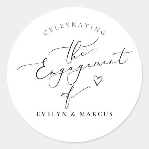 Elegant Calligraphy Script Engagement Party Classic Round Sticker
