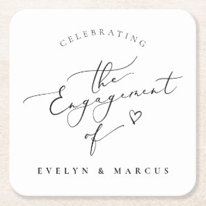 Elegant Calligraphy Script Engagement Party Square Paper Coaster