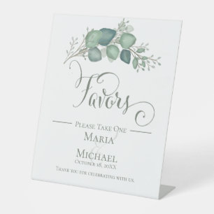 Elegant Calligraphy Script Eucalyptus Favors Pedestal Sign