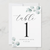 Elegant Calligraphy Script Eucalyptus table number (Front)
