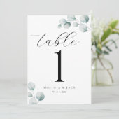 Elegant Calligraphy Script Eucalyptus table number (Standing Front)