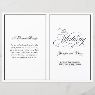 Elegant Calligraphy Script Folded Wedding Program