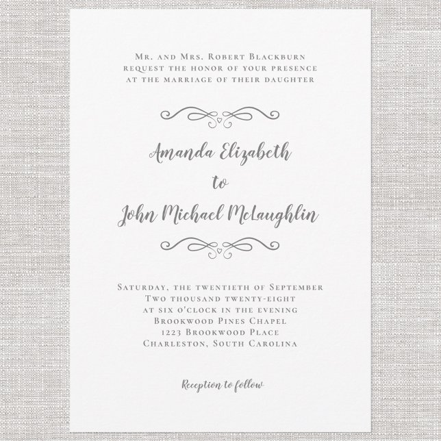 Elegant Calligraphy Script Formal Wedding Gray Invitation (Creator Uploaded)