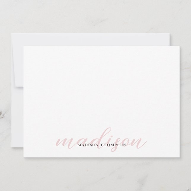 Elegant Calligraphy Script Girly Light Pale Pink Note Card (Front)